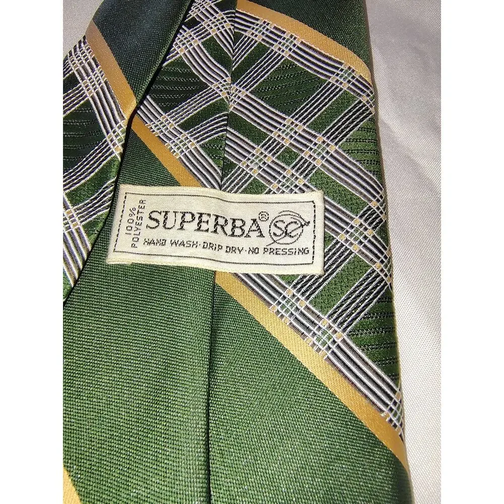 Vintage Polyester Dark Green Stripe Superba Necktie 1960s